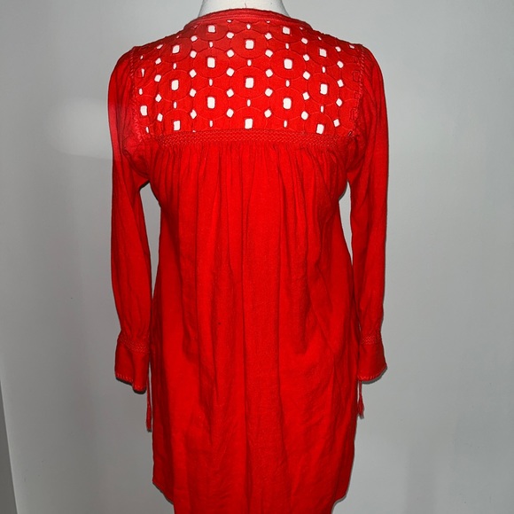 Madewell Daybreak Eyelet Red Linen Blend Casual Long Sleeve Shift Dress XS - Picture 9 of 9